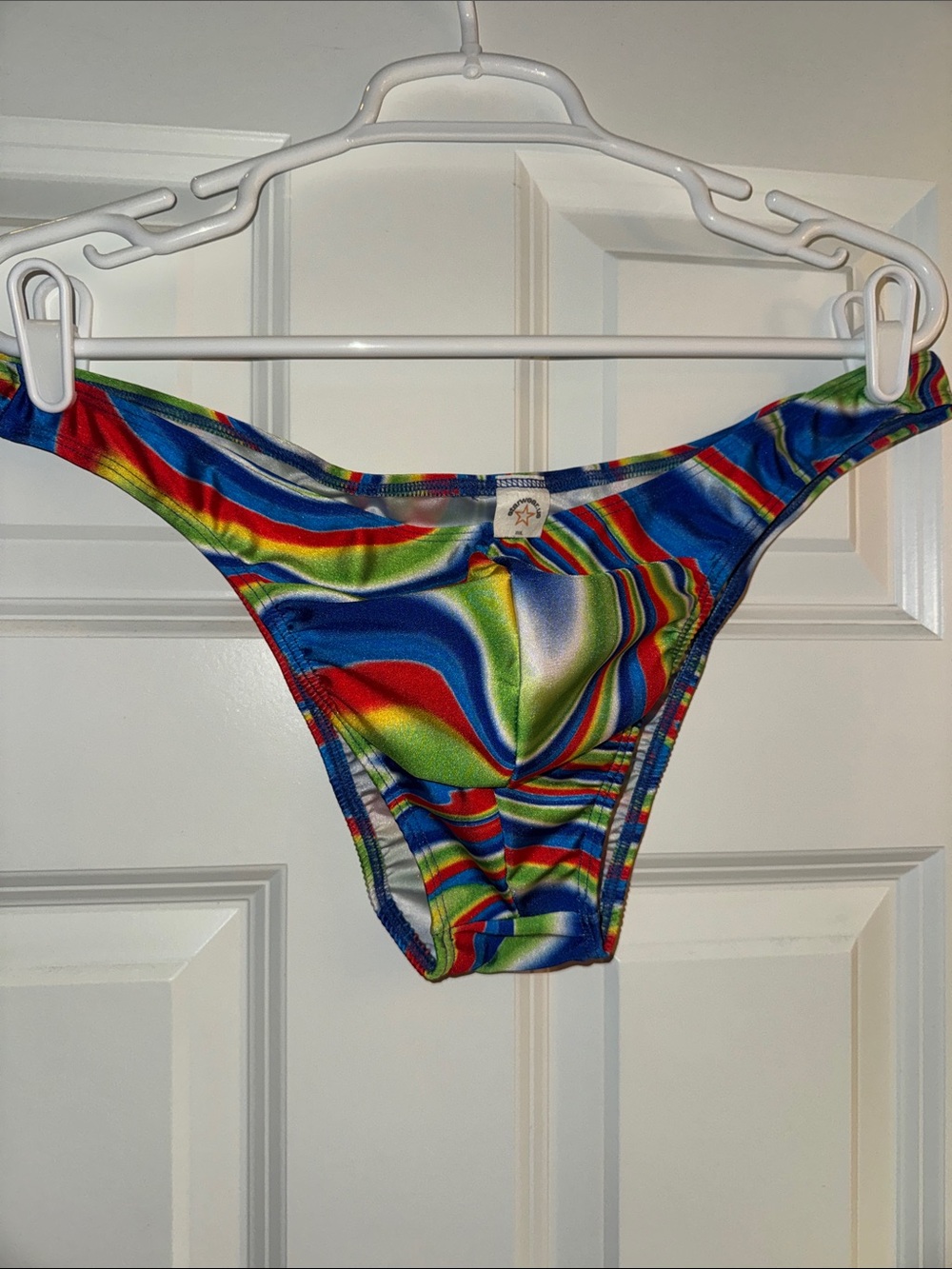 Colorful Swirl Men’s Bikini Bottom - Rainbow Print for swim, tanning, or posing